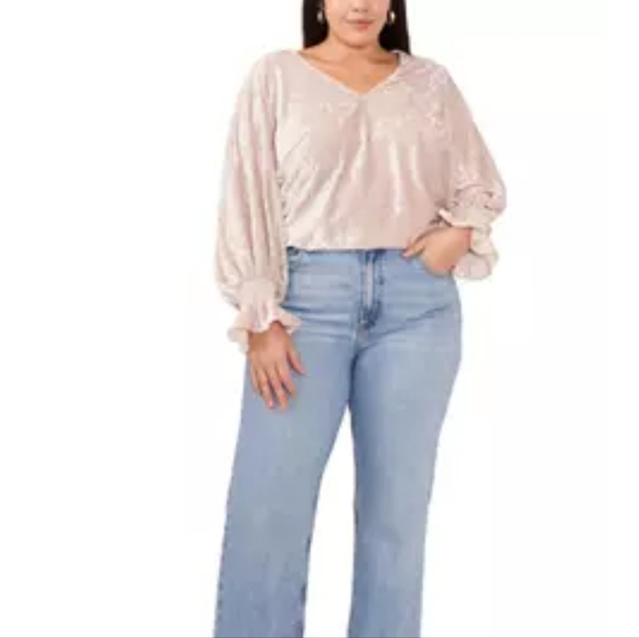 Vince Camuto Tan Crushed Velvet Oversized Top - Picture 3 of 10